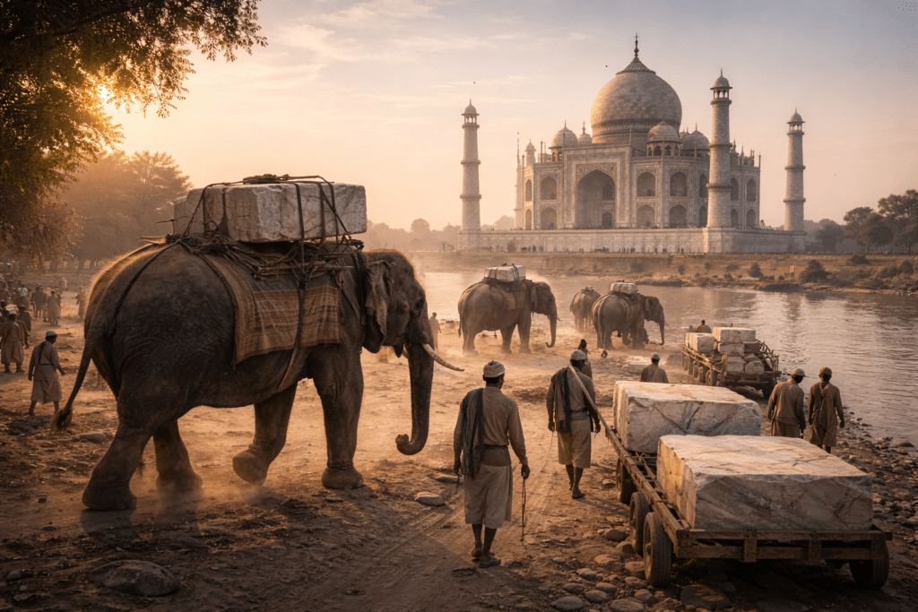 Taj Mahal under construction in the 17th century