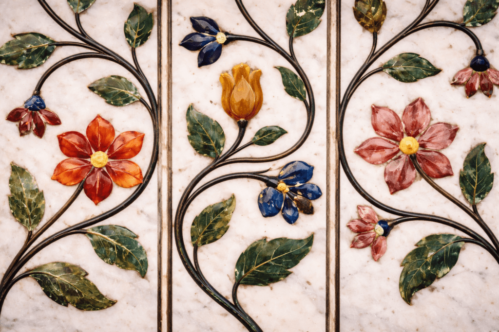 floral patterns on Taj Mahal marble